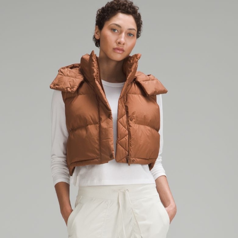 Wunder puff super-cropped vest size 2 in roasted brown